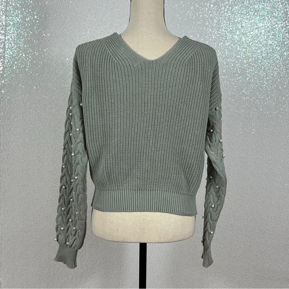 Jessica Simpson sage green button down sweater with pearls appliqué - Picture 10 of 12